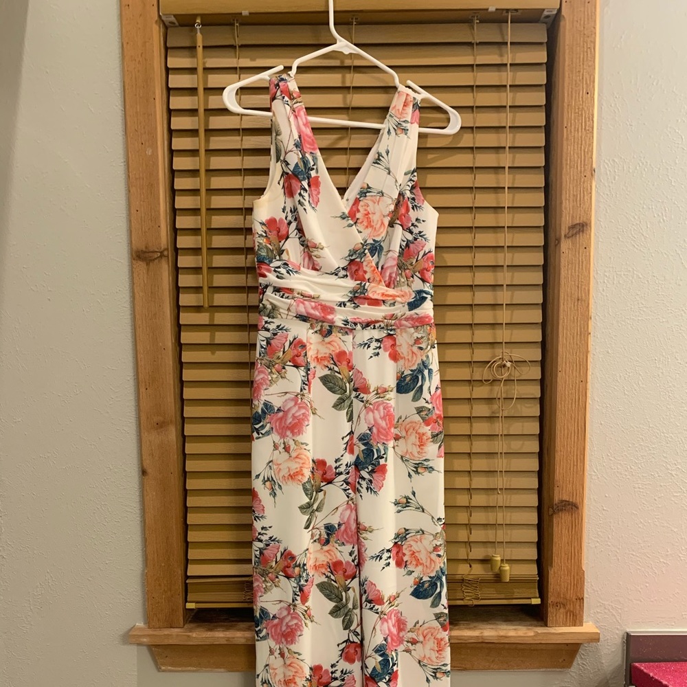 White Floral Long Pant Suit/Romper